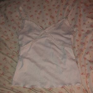 NOBO White Ribbed Lace Trim Cami Top